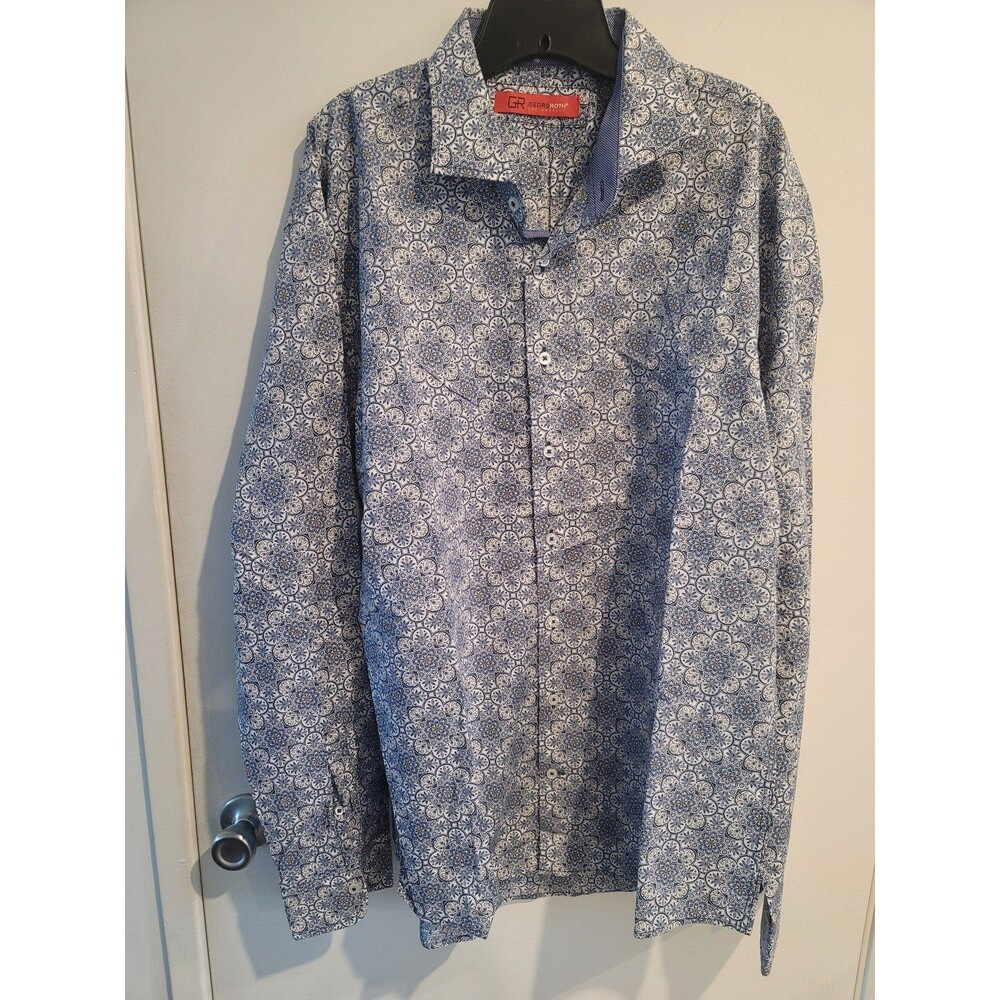 Georg Roth Los Angeles Long Sleeve Button Up Shirt Multi Blue Mens XXL